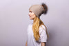 Reversible Slouchy Gold Cashmere Hat with Seafoam Pom-Pom