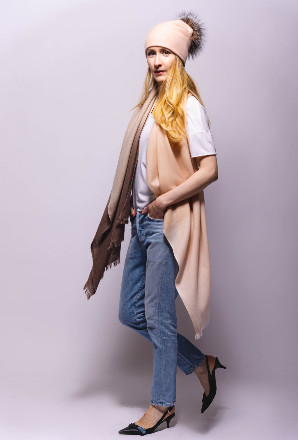 Brown-Blush Ombré Winter Cashmere Scarf