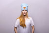 Reversible Slouchy Light Blue Cashmere Hat with Bronze Heart