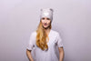 Reversible Slouchy Light Grey Cashmere Hat with White Heart