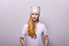 Reversible Slouchy Light Grey Cashmere Hat with white Heart and White Pom-Pom