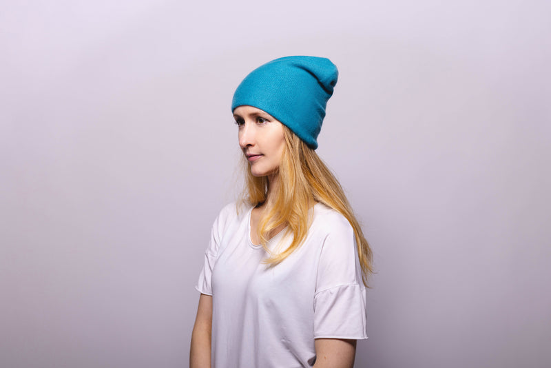 Reversible Slouchy Teal Cashmere Hat