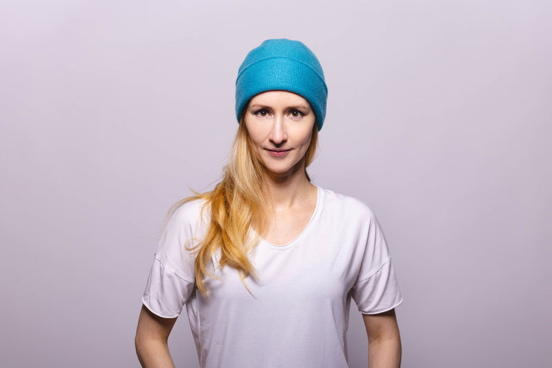 Reversible Slouchy Teal Cashmere Hat
