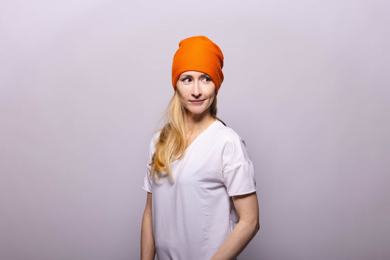 Reversible Slouchy Orange Cashmere Hat