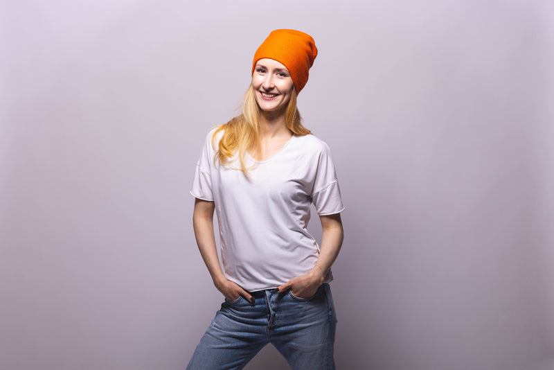 Reversible Slouchy Orange Cashmere Hat