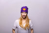 Reversible Slouchy Purple Cashmere Hat with Orange Heart