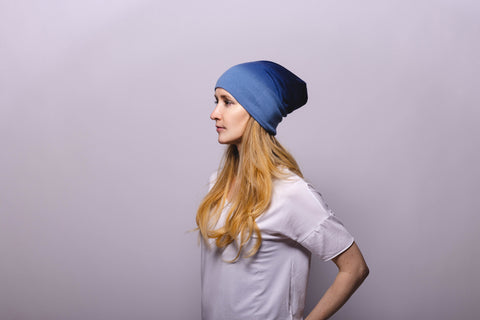 Reversible Slouchy Red Cashmere Hat with Blue Heart