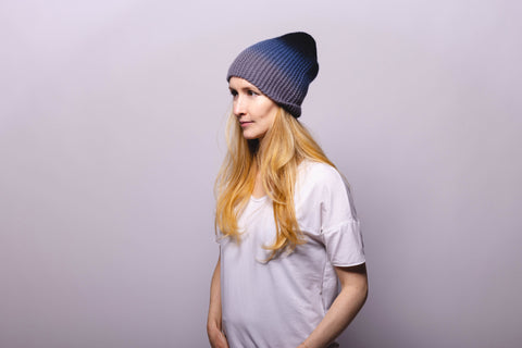 Fold-Over Ribbed Grey Cashmere Hat