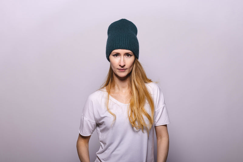 Pearl Stitched Silver Pine Cashmere Hat