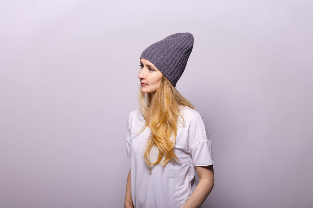 Ribbed Grey Cashmere Hat