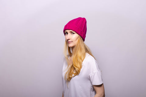 Ribbed Silver Pine Cashmere Hat