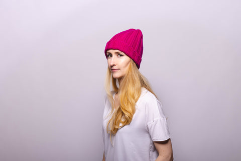 Reversible Slouchy Rose Cashmere Hat with Pink Heart