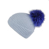 Reversible Slouchy Blue and Red Striped Cashmere Hat with Electric Blue Pom-Pom