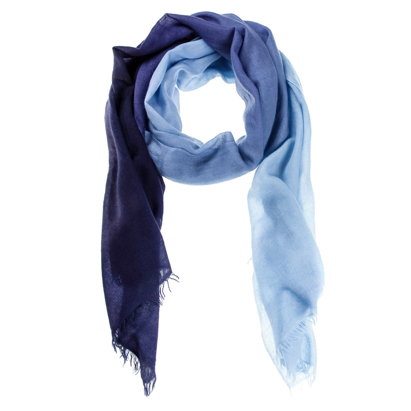 Blue Ombré Hand Woven Cashmere Wool Scarf, Scarves - Loveknitz