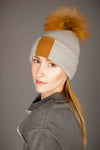 Reversible Slouchy Purple Cashmere Hat with Orange Heart and Rainbow Pom