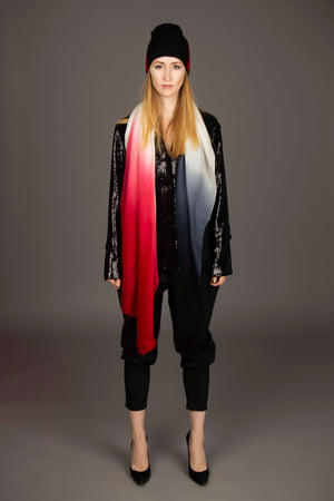 Red Ombré Hand Woven Cashmere Wool Scarf, Scarves - Loveknitz