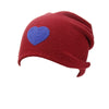 Reversible Slouchy Red Cashmere Hat with Blue Heart and Electric Blue Pom-Pom, Hat - Loveknitz