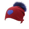 Reversible Slouchy Blue and Red Striped Cashmere Hat with Electric Blue Pom-Pom