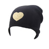 Reversible Slouchy Black Cashmere Hat with Gold Heart, Hat - Loveknitz