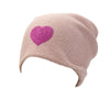 Reversible Slouchy Rose Cashmere Hat with Pink Heart and Fancy Lilac Pom-Pom, Hat - Loveknitz