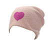Reversible Slouchy Rose Cashmere Hat with Pink Heart and Lilac Pom-Pom, Hat - Loveknitz
