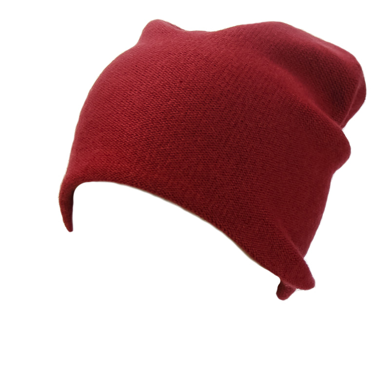 Reversible Slouchy Red Cashmere Hat with Blue Heart and Electric Blue Pom-Pom, Hat - Loveknitz