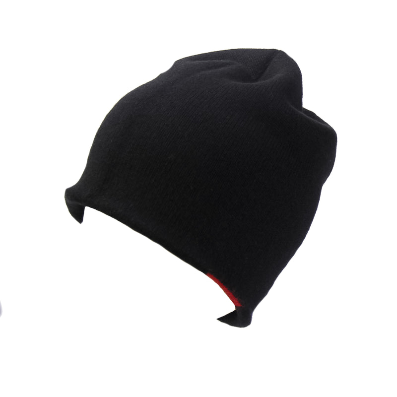 Reversible Slouchy Black and Red Striped Cashmere Hat, Hat - Loveknitz