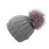 Ribbed Navy Cashmere Hat with Caramel Pom-Pom