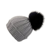 Fold-Over Grey Cashmere Hat with Light Caramel Pom-Pom