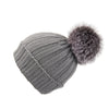 Fold-Over Grey Cashmere Hat with Fancy Lilac Pom-Pom