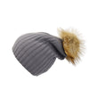 Ribbed Grey Cashmere Hat with Light Caramel Pom-Pom, Hat with Pom - Loveknitz