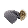 Ribbed Navy Cashmere Hat with Light Caramel Pom-Pom