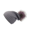 Ribbed Grey Cashmere Hat with Lilac Pom-Pom, Hat with Pom - Loveknitz
