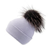 Pearl Stitched Silver Pine Cashmere Hat with Light Caramel Pom