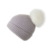 Pearl Stitched Silver Pine Cashmere Hat with Light Caramel Pom