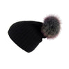 Fold-Over Grey Cashmere Hat with Electric Blue Pom-Pom