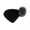 Black Reversible Slouchy Cashmere Hat with White Rim and White Fur Pom