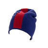 Reversible Slouchy Blue and Red Striped Cashmere Hat with Electric Blue Pom-Pom, Hat - Loveknitz