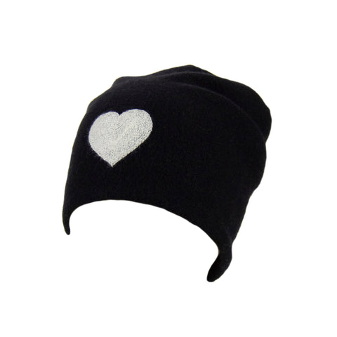 Reversible Slouchy Rose Cashmere Hat with Pink Heart