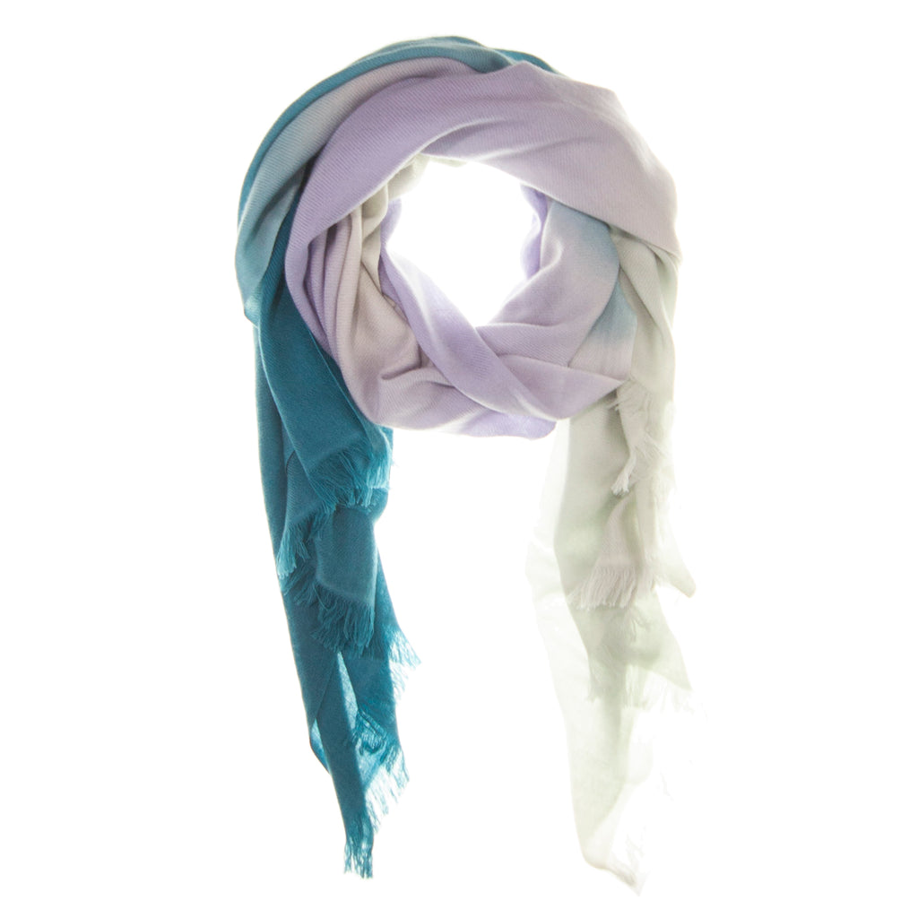 Teal Ombré Hand Woven Winter Cashmere Scarf, Scarves - Loveknitz