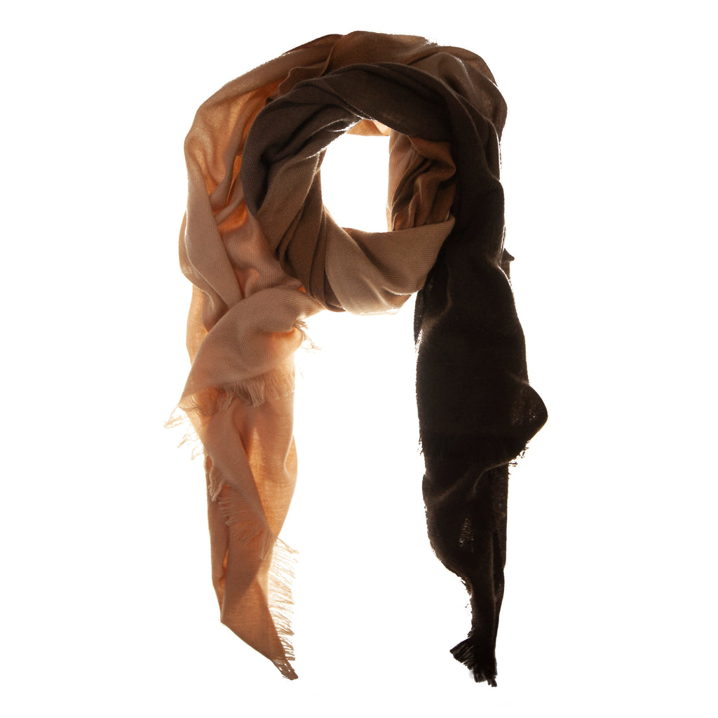 Brown Ombré Hand Woven Winter Cashmere Scarf, Scarves - Loveknitz