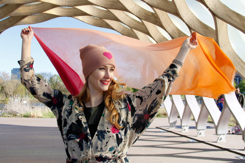 Pink Ombré Hand Woven Cashmere Wool Scarf, Scarves - Loveknitz