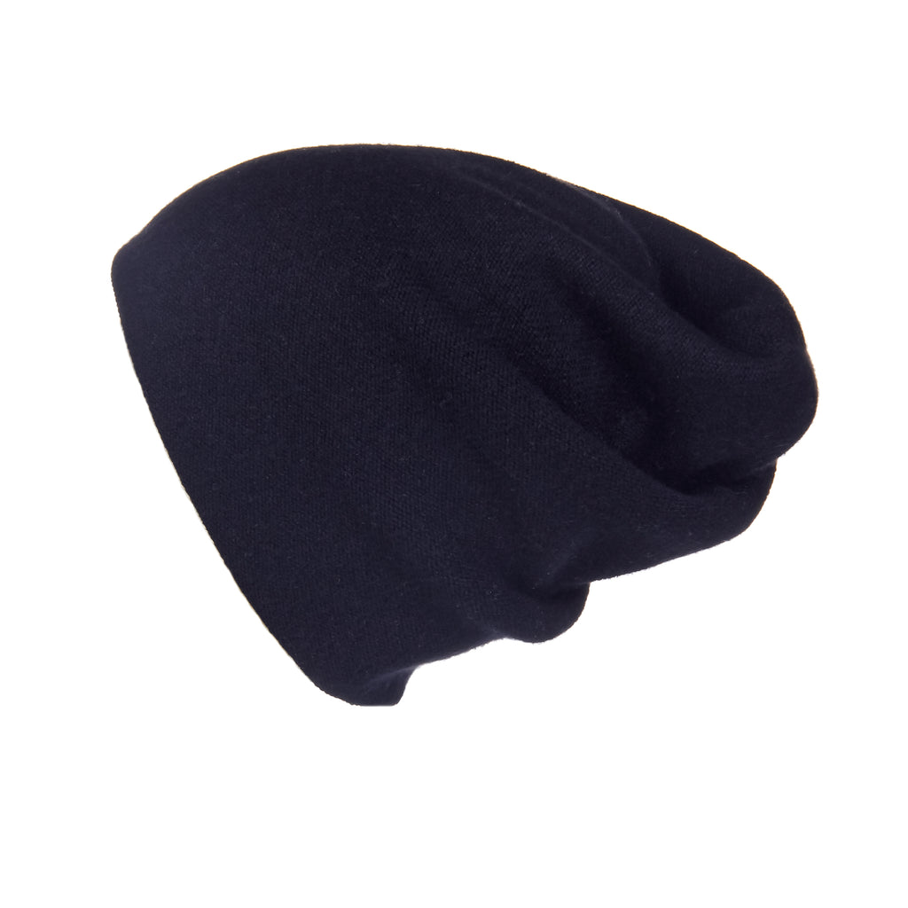 Reversible Slouchy Black Cashmere Hat with White Heart, Hat - Loveknitz