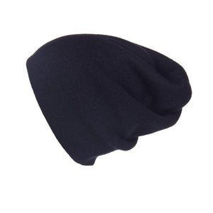 Reversible Slouchy Black & White Striped Cashmere Hat with White Pom-Pom, Hat - Loveknitz
