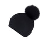 Ribbed Black Cashmere Hat with Rainbow Pom-Pom
